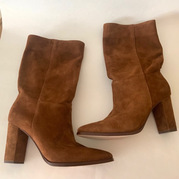 RALPH LAUREN ARTIZAN II BROWN SUEDE BOOTS Almond Toe Pull On Heeled Booties 9.5 - Picture 14 of 16